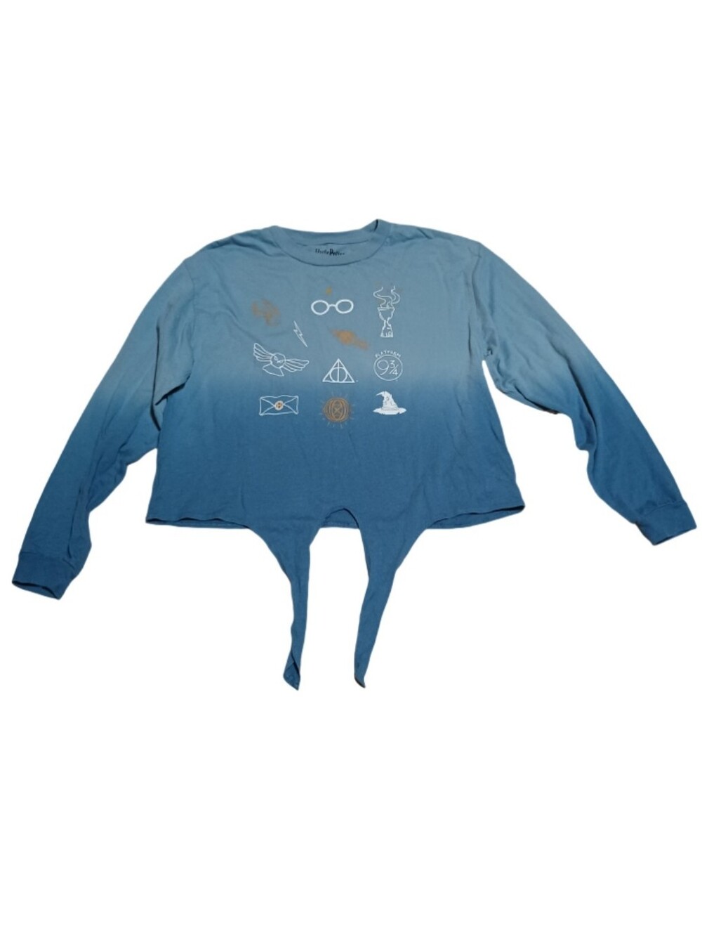 Harry Potter Tie-Front Ombre Blue Long-Sleeve Crop Top